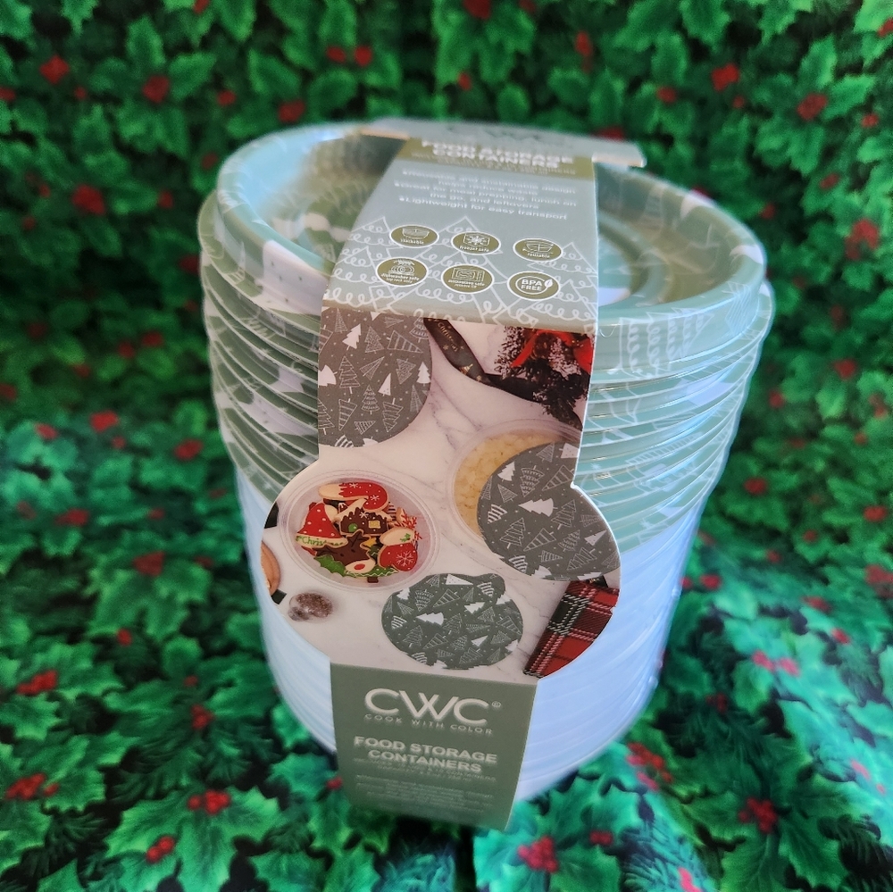 CWC Christmas Food Storage Containers Small Round Pine Trees NWT - Picture 3 of 4